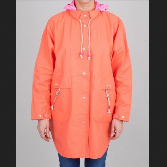 Folk Jackets & Blazers - FOLK Orange Snap Button Hooded Poncho Jacket M/L